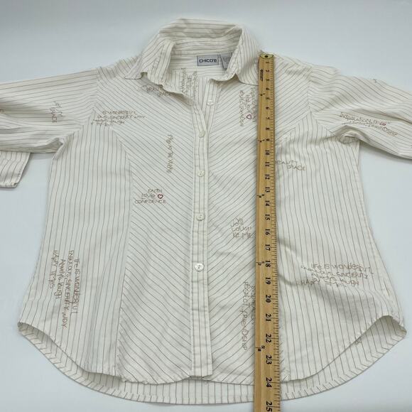 CHICO's Shirt Embroidered Inspirational Women Sz 1 US M Button Front Long Sleeve - Picture 7 of 9